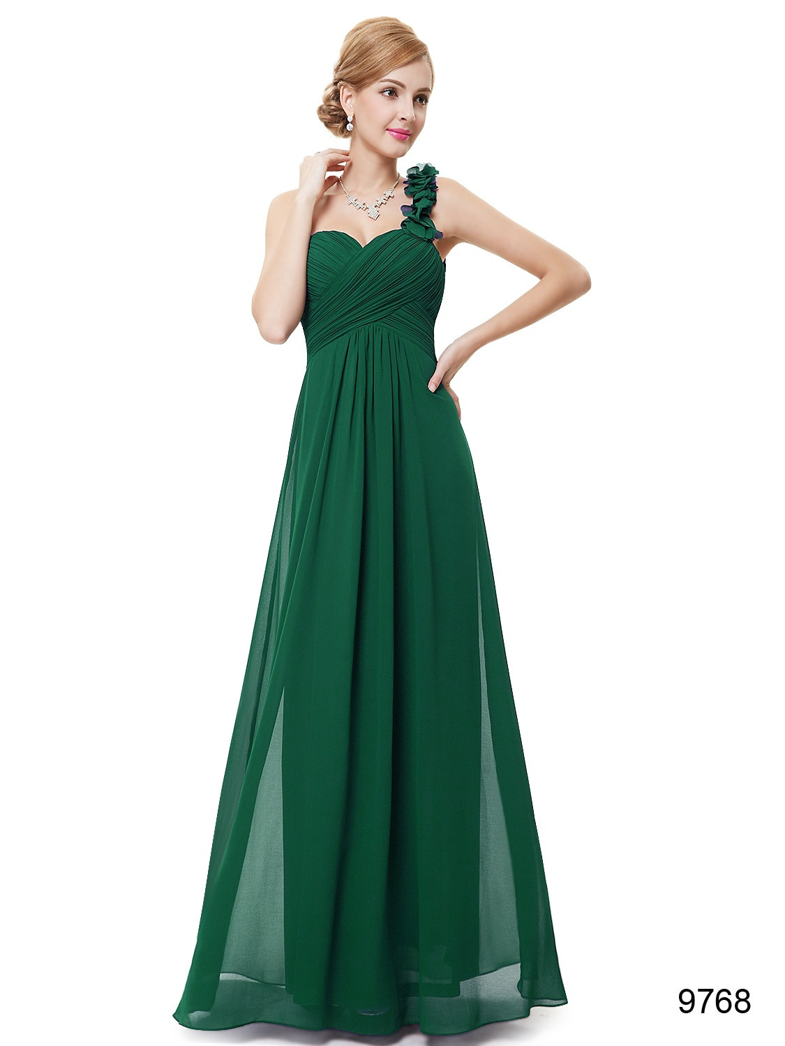 Flowers Forest Green One Shoulder Bridesmaid Dress