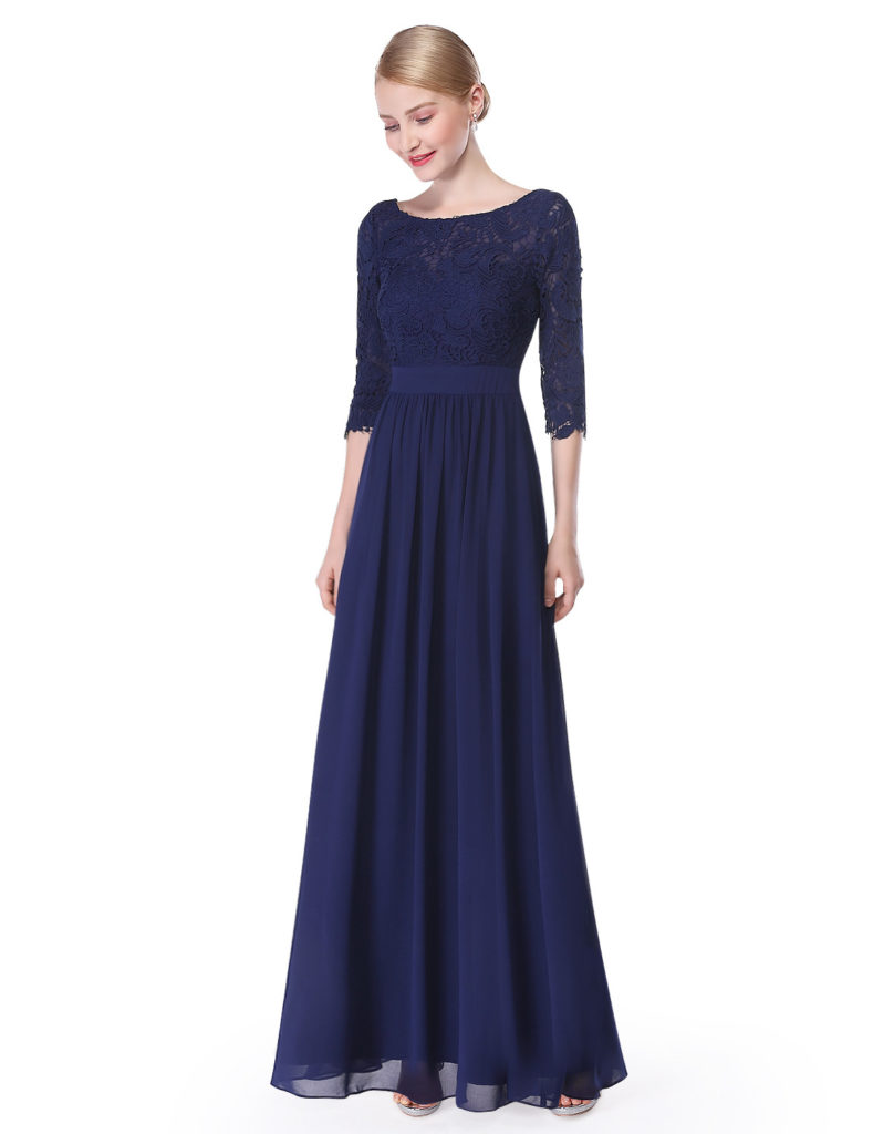 Half Sleeve Navy Blue Bridesmaid Dress 2017