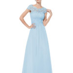 Long Baby Blue Lacey Bridesmaid Dress
