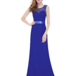 Long Royal Blue Sleeveless Lace Bridesmaid Dress