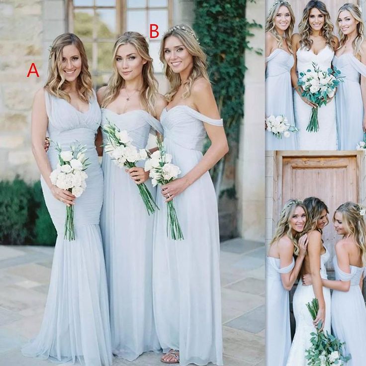 Long light sky blue bridesmaid dresses