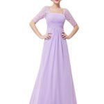 Long purplue bridesmaid dresses with lace sleeves