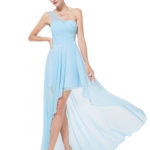 One Shoulder Rhinestones Baby Blue Chiffon Hi-low Bridesmaid Dress