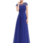 Royal Blue Lacey Neckline Ruched Bust Bridesmaid Dress
