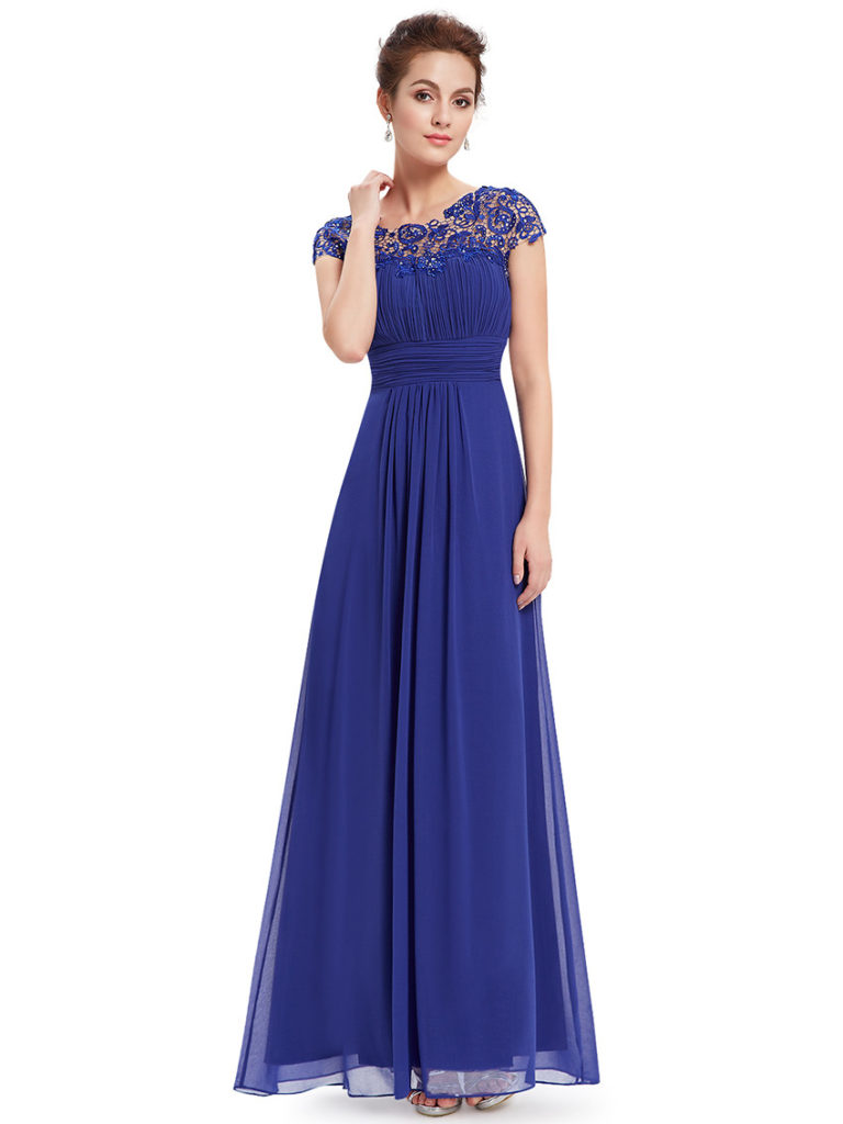 Royal Blue Lacey Neckline Ruched Bust Bridesmaid Dress – Budget ...