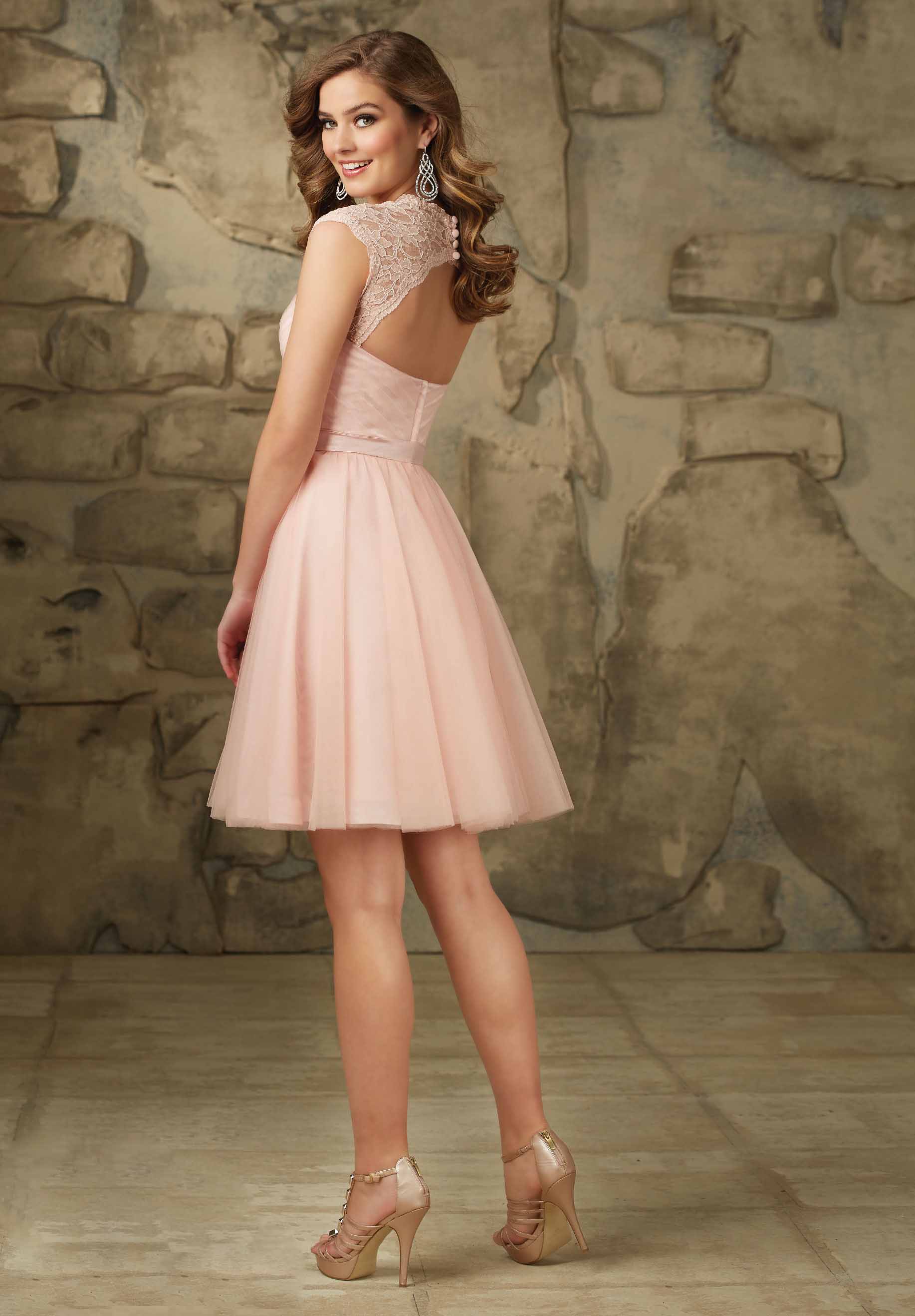 Sexy Sweetheart Capped Pink Sash Short Bridesmaid Gown