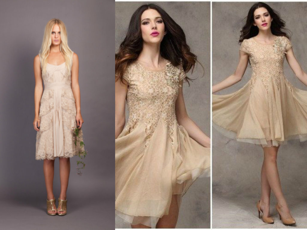 Short beige lace bridesmaid dresses