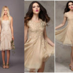 Short beige lace bridesmaid dresses