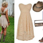 beige bridesmaid dress with cowboy boots