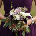 dark purple bridesmaid dresses with white flowers