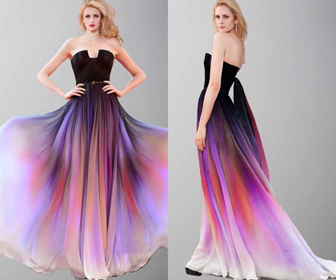 Beautiful Sunset Long Ombre Cape Prom Dresses