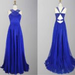 Blue Cross Strap Cut Out Back Long Prom Party Dress