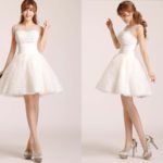 Cute White Short Lace Prom Dress with Pearl Mesh Top