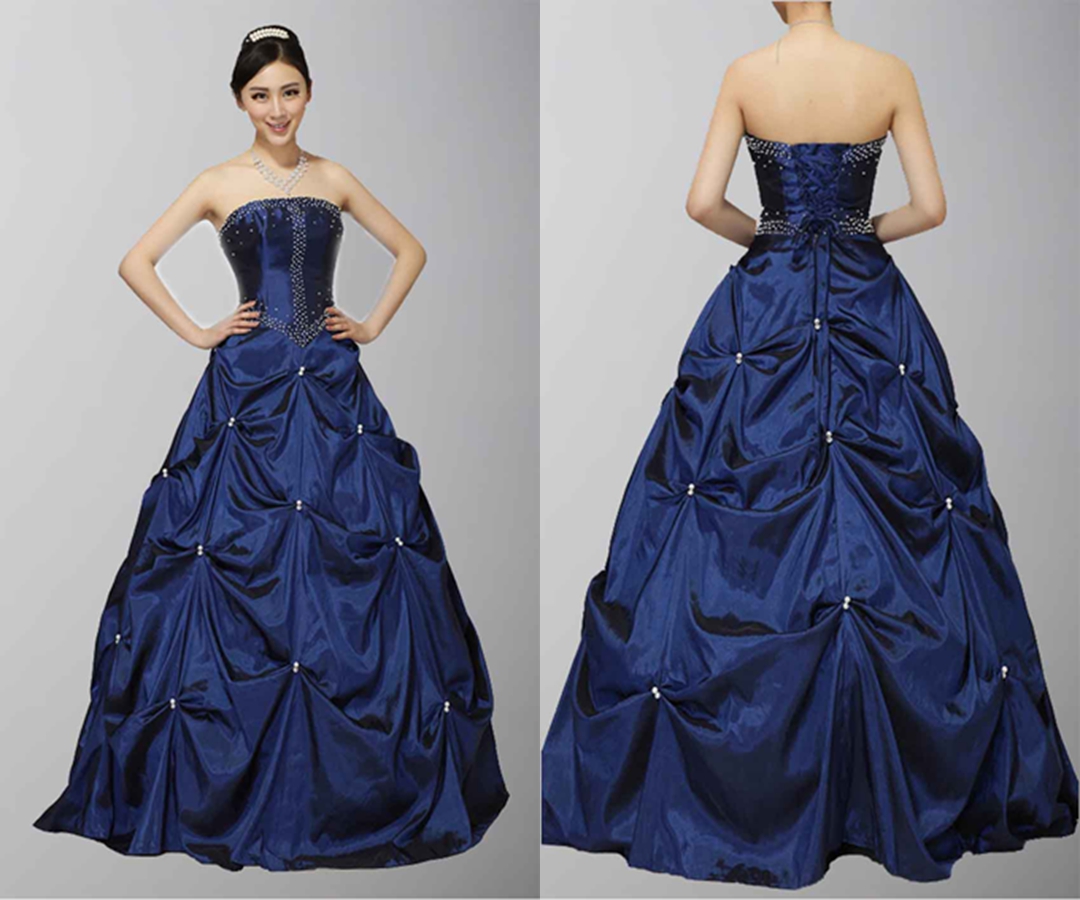 Deep Blue Gothic Style Strapless Prom Dress