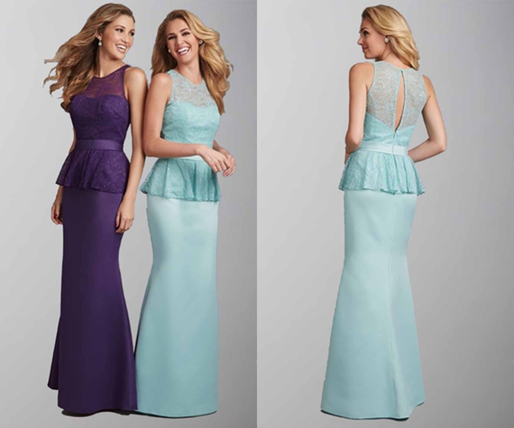 Elegant High Lace Illusion Long Sheath Bridesmaid Dresses