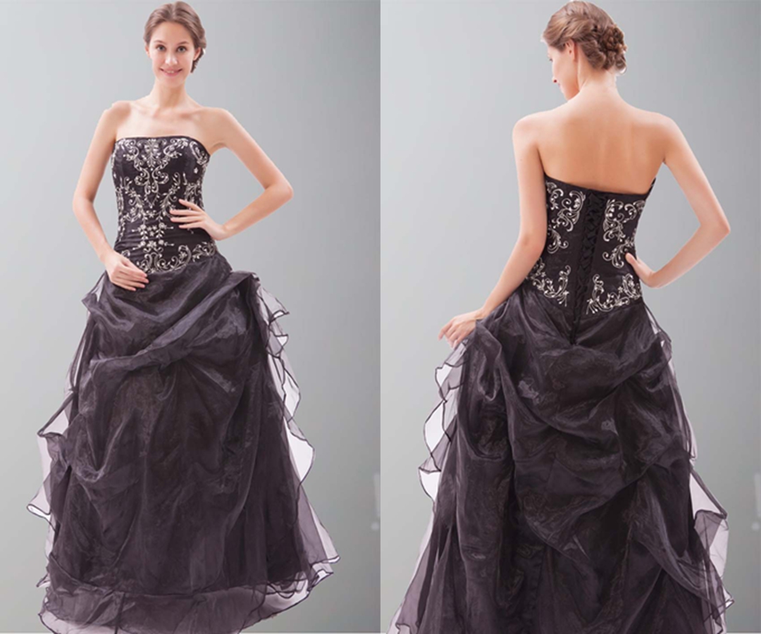 Embroidery Strapless Wrinkle Ball Gowns