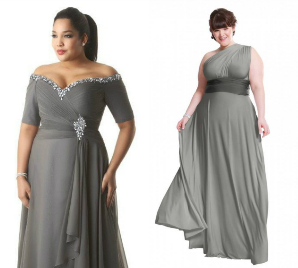 Plus sizes long one shoulder charcoal gray bridesmaid dresses