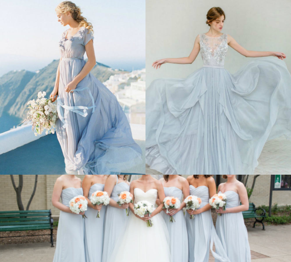 light blue gray bridesmaid dresses