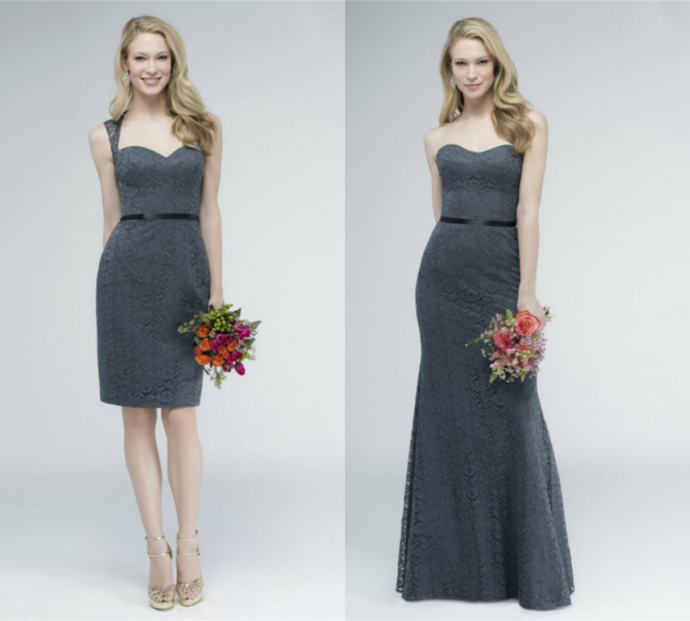 sweetheart lace charcoal gray bridesmaid dresses