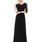 Black Long Mother Of The Bride Dress with lace Half Sleeves