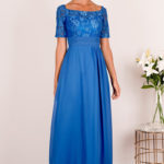 Blue Half Lace Sleeved Chiffon Bridesmaid Dress