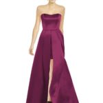 Burgundy Classic Satin Long Bridesmaid Dresses with Split Front
