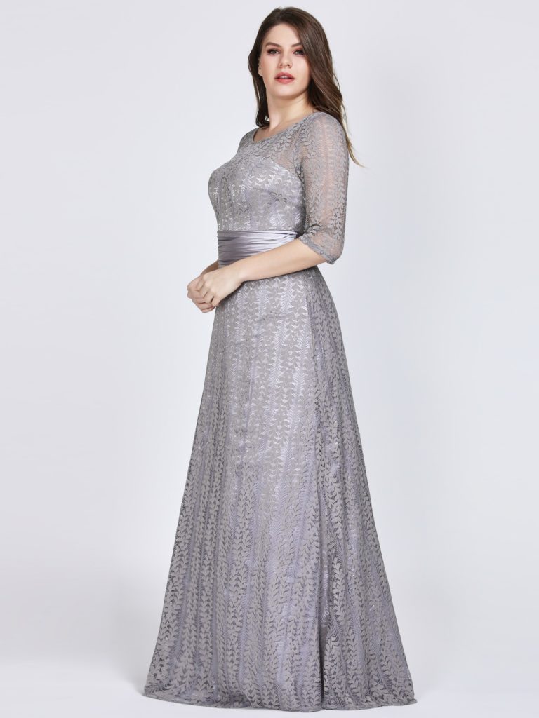 Plus Size Grey Long Mother Of The Bride Dresses With Half Sleeves