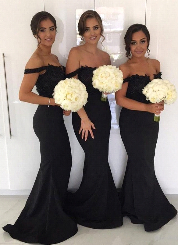 Black Mermaid Sexy Bridesmaid Dresses Off-the-Shoulder Maid of the Honor Dresses