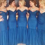 Blue Ruched Mermaid Bridesmaid Dresses Off the shoulder Maid of Honor Dresses