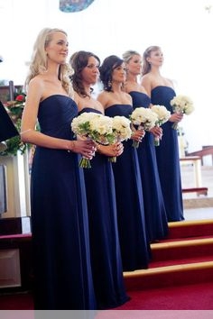 Chic Royal Blue Long Chiffon Evening Bridesmaid Dresses