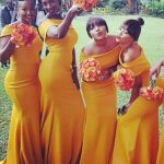 Chic Yellow Mermaid Bridesmaid Dresses Off-the-Shoulder Wedding Party Dress