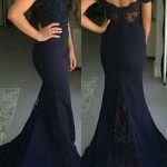 Lace Mermaid Prom Dresses Off-the-Shoulder Dark Navy Elegant Long Bridesmaid Dresses