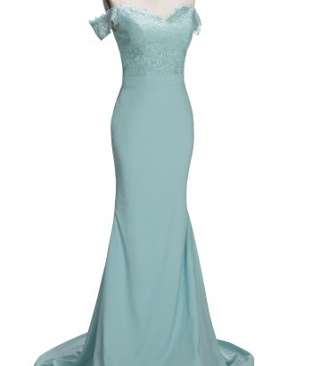 Lace Mint Off-the-Shoulder Long Mermaid Bridesmaid Dress