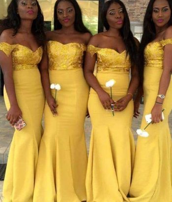 New Yellow Mermaid Bridesmaid Dresses Sequins Off-the-Shoulder Maid of the Honor Dress