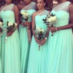 One Shoulder Bridesmaid Dresses Mint Long Chiffon Wedding Guest Dress