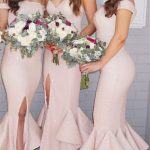 Sequins Mermaid Bridesmaid Dresses Pink Layers Train Side Split Sexy Maid of the Honor Dresses