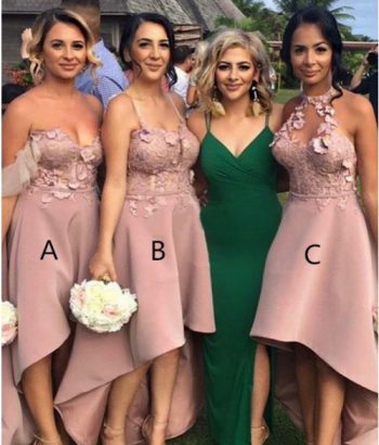 Sexy Hi-Lo Bridesmaid Dresses Appliques Sleeveless Wedding Guest dresses
