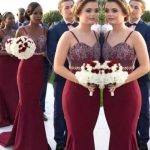 Sexy Mermaid Bridesmaid Dresses Spaghettis Straps Beaded Wedding Party Gowns