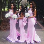 Sexy Pink Mermaid Beach Bridesmaid Dresses Layers Train Maid of the Honor Dress