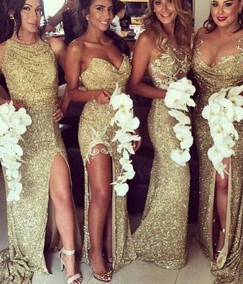 Sexy Sequins Mermaid Bridesmaid Dresses Side Slit Appliques Formal Wedding Party Gowns