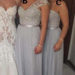 Silver Beaded Chiffon Bridesmaid Dresses Ruched Floor Length A-line Wedding Party Dresses