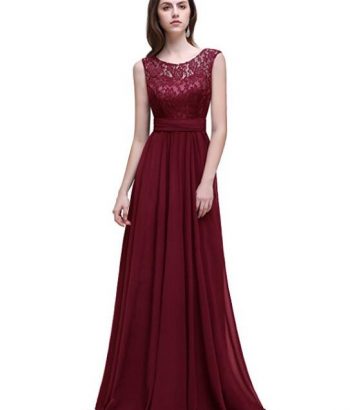 Sleeveless Lace Chiffon Long Evening Gowns Bridesmaid Dress