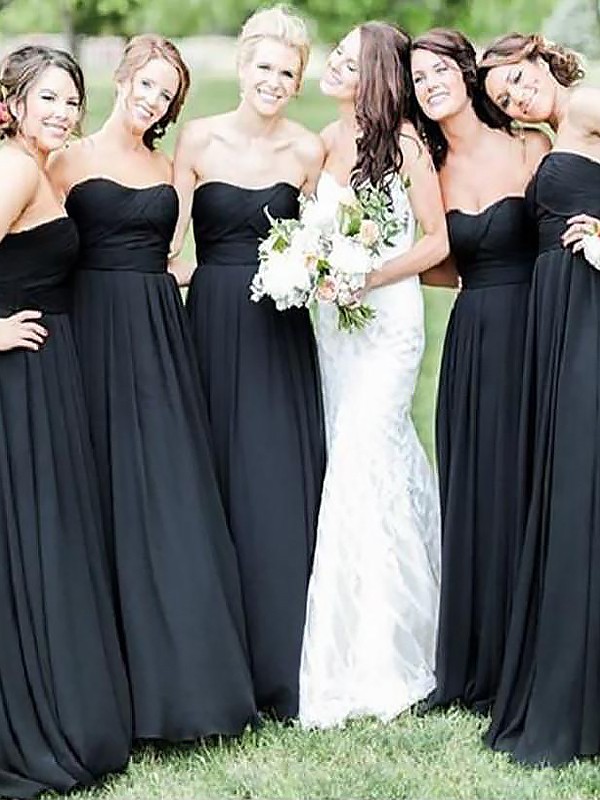 Black Floor-Length Chiffon Sweetheart A-Line Princess Natural BD1506EV1047BD Bridesmaid Dress