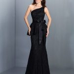 Black Floor-Length Satin One-Shoulder Trumpet Mermaid Sleeveless Lace Empire 50540BD Bridesmaid Dress