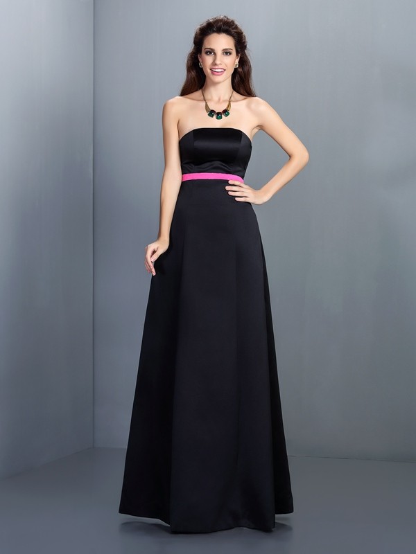 Black Floor-Length Satin Strapless A-Line Princess Sleeveless Other Natural 50518BD Bridesmaid Dress
