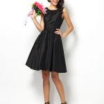 Black Short Mini Taffeta Bateau A-Line Princess Sleeveless Pleats Natural 50502BD Bridesmaid Dress