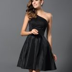 Black Short Mini Taffeta One-Shoulder A-Line Princess Sleeveless Other Natural 50475BD Bridesmaid Dress