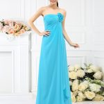 Blue Floor-Length Chiffon Strapless A-Line Princess Sleeveless Hand-Made Flower Empire 50592BD Bridesmaid Dress