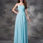 Blue Floor-Length Chiffon Strapless A-Line Princess Sleeveless Ruched Natural 60253BD Bridesmaid Dress