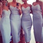 Blue Knee-Length Satin Spaghetti Straps Sheath Column Natural BD1506EV756BD Bridesmaid Dress